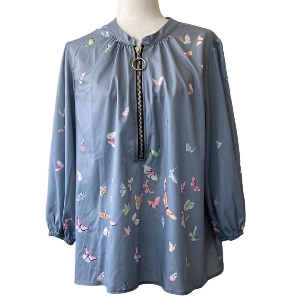 Butterfly Blouse Pullover Loose Fitting Half Zipper SZ M - Picture 12 of 12